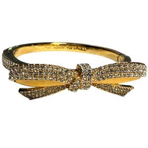 Kate Spade New York All Tied Up Pave Crystal Hinged Bangle Bracelet Gold Plated